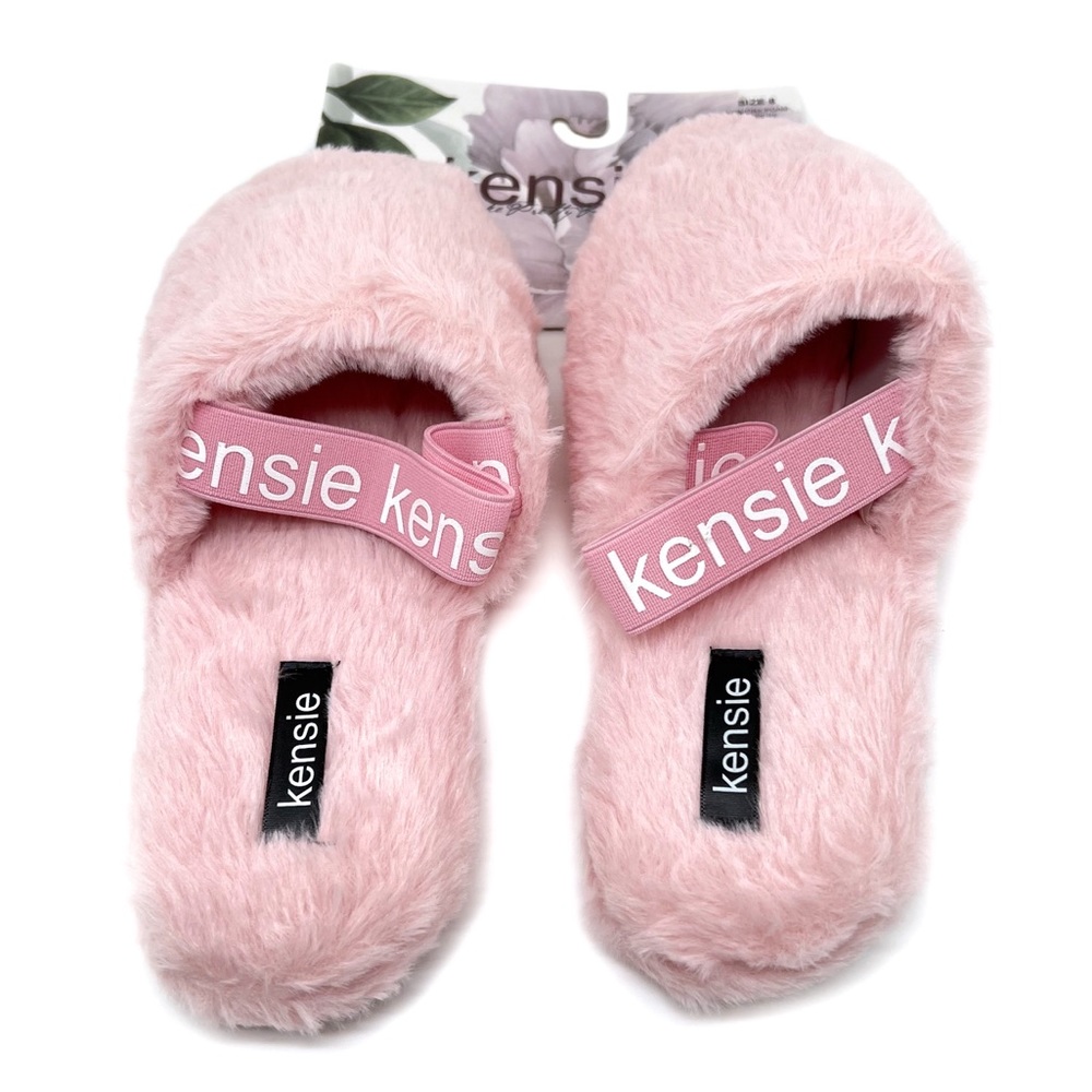 Kensie Fluffy Faux Fur Slingback Slippers Light Pink Size  Medium 8